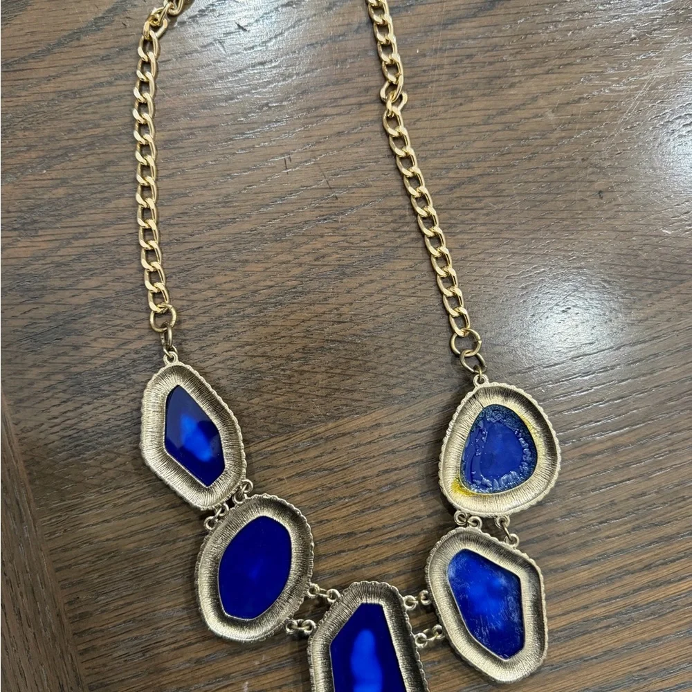 Turquoise Gold and Blue Statement‎ Necklace - Picture 3 of 3